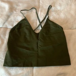 Olive green cross back sports bra